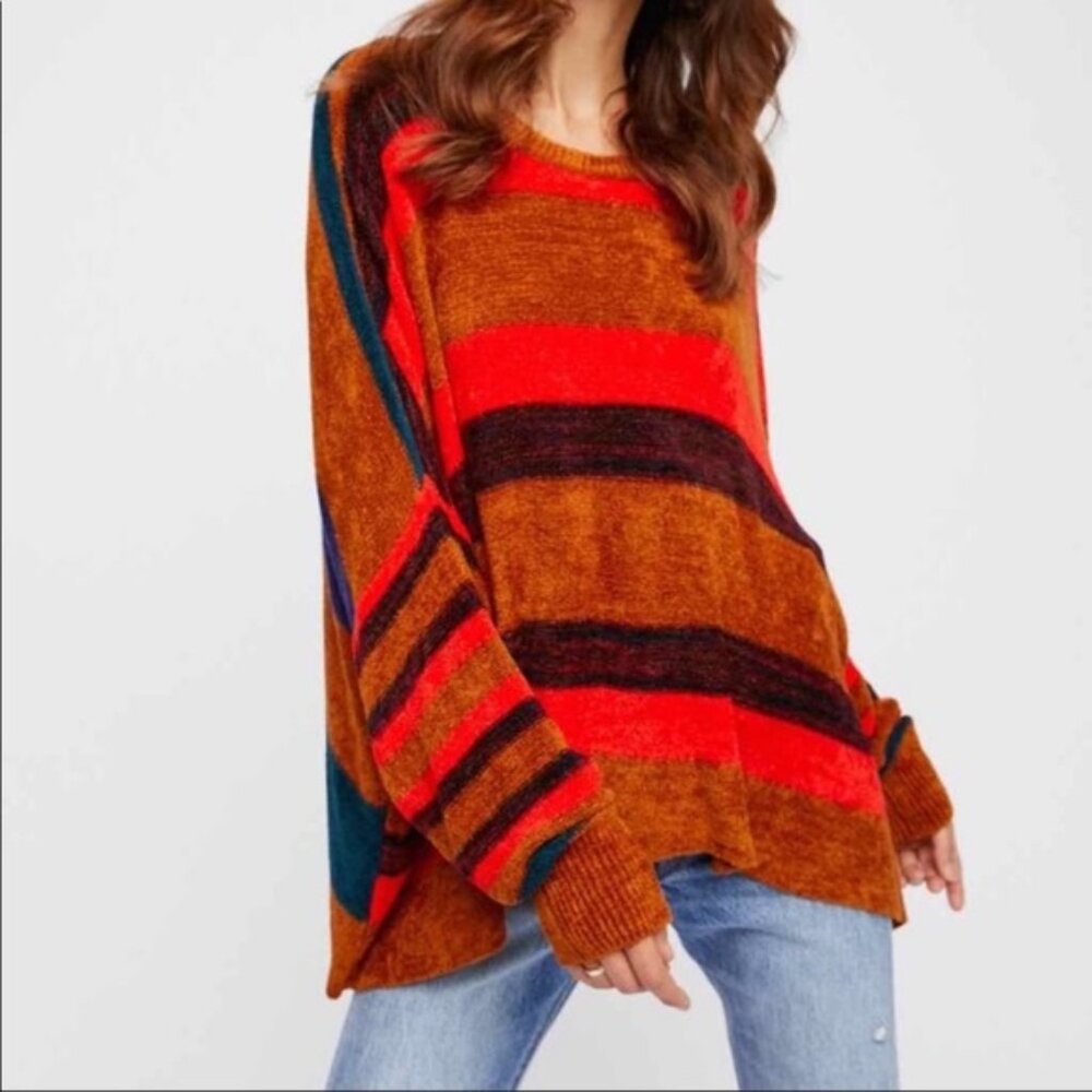 Free People All About You Pullover  Oversized Striped Sweater Sz Sm Autumn
